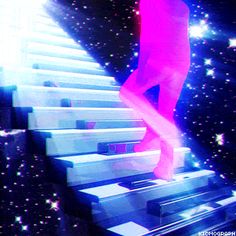 a man standing on top of a set of stairs in front of a star filled sky