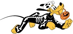 a cartoon dog dressed as a skeleton with a pumpkin in it's mouth and wearing a hat