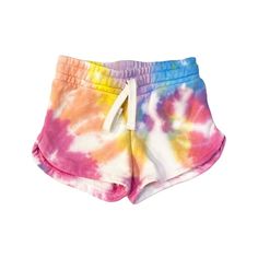 Californian Vintage Girls Tie Dye Shorts in Rainbow. 100% Cotton. Rainbow Tie Dye