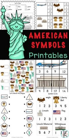 the american symbols printables for learning numbers and counting with an image of the statue of liberty