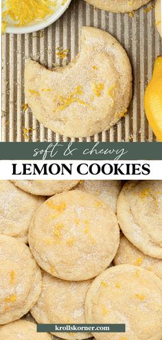 lemon cookies are stacked on top of each other with the words, gift & enjoy lemon cookies