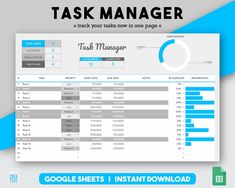 the task manager for google sheets is shown in this screenshote screen shot, with text