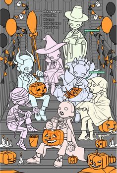 an image of halloween characters on the steps