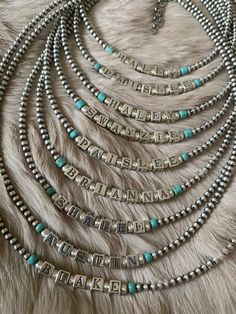 Tourquise Necklace Western Custom Name, Long Beaded Necklaces Western, Western Necklaces Diy, Homemade Turquoise Jewelry, Western Style Necklaces, Simple Western Jewelry, Diy Western Necklace, Cowgirl Jewelry Necklaces, Navajo Jewelry Necklaces