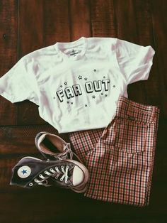 Far Out Tee Available in White Sizes S, M, L 50% Polyester/ 50% Cotton Made and Printed in small batches in the USA Look Grunge, Indie Style, Vintage Lifestyle, Moda Vintage, Vintage Cartoon, Plaid Pants, Mom Outfits