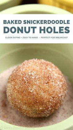 baked snickkerdoodle donut holes in a bowl with text overlay