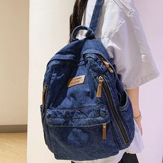 Large-capacity Men's And Women's Backpack Soft Denim Student Schoolbag Leisure Travel Backpack Solid Color Women's Shopping Bag Main Material: Denim Lining Material: COTTON Backpacks Type: Softback Interior: Interior Slot Pocket Interior: Interior... Denim Backpack With Large Capacity For Travel, Large Capacity Denim Backpack For Everyday Use, Trendy Denim Backpack With Zipper Closure, Large Capacity Denim Bags For Back To School, Denim Blue Backpack With Zipper For Daily Use, Denim Blue Travel Backpack With Zipper, Denim Blue Travel Backpack With Zipper Closure, Denim Travel Backpack With Pockets, Travel Backpack With Pockets In Denim