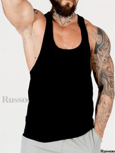 Russoo - Mens Summer Gym Workout Training Tank Top: Comfortable, Breathable, and Stretch Sleeveless Tee for Casual Wear and Basketball Black Stretch Tank Top With Dropped Armholes, Black Cotton Vest For Gym, Stretch Cotton Training Vest, Stretch Cotton Vest For Training, Summer Gym, Training Fitness Gym, Basketball Training, Summer Workout, Sleeveless Tee