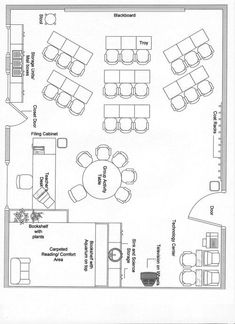 an office floor plan with several tables and chairs