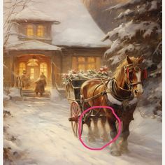 a painting of a horse drawn carriage in the snow