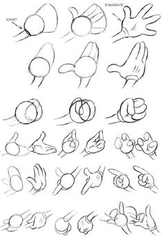 various hand gestures drawn in pencil