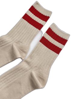 Casual Cream Knee-high Socks, Bold Stripes, Combed Cotton, South Korea, Stripes, Socks, Womens Sizes, Knitting, Red