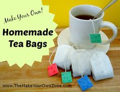 homemade tea bags on a wooden table with a cup of coffee