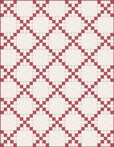 a red and white quilt with squares on the front, one in the middle is shown