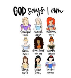 an image of some women with different hair colors and numbers on them, including the words god