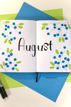 an open book with the word august written on it