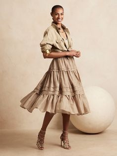 Ramie Midi Skirt | Banana Republic Fall Daywear Tiered Skirt, Fall Tiered Skirt For Daywear, Spring Long Skirt For Gatherings, Spring Gatherings Long Skirt, Spring Gatherings Tiered Skirt, Daywear Midi Skirt With Ruffles, Midi Skirt With Ruffles For Daywear, Fancy Skirts, Blue Midi Skirt