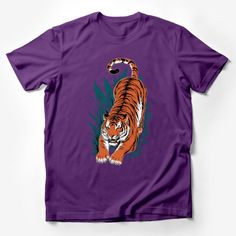 Men's Tiger Graphic Tee, Wildlife Animal Print Shirt, Jungle Tiger Walk Design, Casual Streetwear, Bold Jungle Fauna Illustration Top Male T-Shirt Custom graphic T-Shirt.Customize your color Cotton Graphic Tee With Tiger Print, Casual Cotton T-shirt With Tiger Print, Casual Cotton Tiger Print T-shirt, Casual Cotton Tops With Tiger Print, Casual Cotton Tiger Print Tops, Tiger Print Crew Neck Graphic Tee, Cotton Tiger Print Short Sleeve Top, Fauna Illustration, Jungle Tiger