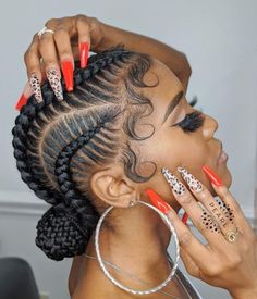 Braided Bun Black Hair, Two Cornrow Braids, Big Cornrows, Braided Bun Styles, Black Hair Bun, Straight Back Cornrows, Side Cornrows, Twist Cornrows, Cornrow Ponytail