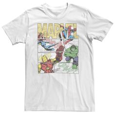 a white t - shirt with an image of the avengers