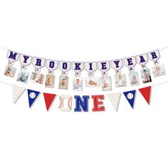 a banner that says, my bookie year one with photos hanging from the top