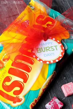 a bag of candy sitting on top of a table