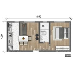 the floor plan for a small apartment with two beds and one living room in it