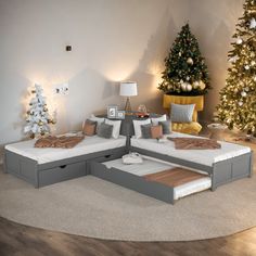 a living room filled with furniture and a christmas tree