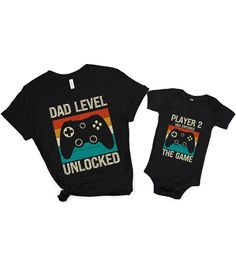 Check out this cute Daddy and me Gamer shirt for father's day. Perfect for any new dad for Fathers day.  SHIRTS SOLD SEPARATELY  ADULT SHIRT: This shirt is printed by Monster digital which is a US company. This is printed on the unisex Bella and canvas 3001 T shirt.  This classic unisex jersey short sleeve tee fits like a well-loved favorite. Soft cotton and quality print make users fall in love with it over and over again. These t-shirts have-ribbed knit collars to bolster shaping. The shoulder Matching Short Sleeve Shirt For Father's Day, Family Matching T-shirt For Father's Day, Father's Day Matching Black T-shirt, Father's Day Matching Short Sleeve Shirt, Family Shirt With Custom Print For Father's Day, Black T-shirt For Game Day On Father's Day, Father's Day Family Matching Pre-shrunk T-shirt, Cotton T-shirt For Game Day And Father's Day, Custom Print Shirt For Father's Day