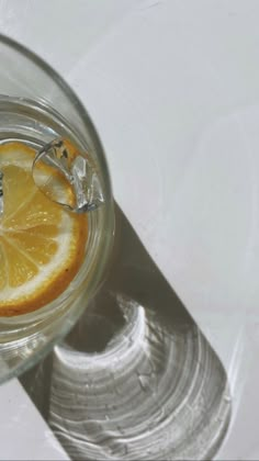 a glass filled with water and lemon slices