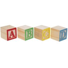 wooden blocks with the letters abc and d in different colors on each block, set against a white background