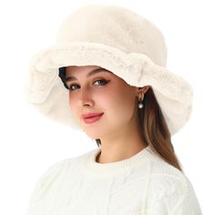 PRICES MAY VARY. ✔ 【STYLISH DESIGN】:Faux fur bucket hat adds a stylish to your any clothing,You can purchase the same color of wrist cuffs and infinity scarf in our shop to be a match set ✔ 【BEST GIFT】:Elegant,comfortable and fashionable and to be a great Christmas gift for women,ladies and girls ✔ 【SUITABLE OCCASION】:Suitable for winter,spring and autumn,perfect for wear at leisure,party and other occasion We are a manufacturer specializing in the production of faux fur accessories. We are also Faux Fur Lined Brimmed Bucket Hat, Winter Bucket Hat With Faux Fur Lining, Winter Faux Fur Bucket Hat, Faux Fur Accessories, Bucket Hat Winter, Fur Bucket, Faux Fur Bucket Hat, Fur Bucket Hat, Christmas Gift For Women