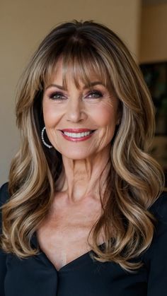 Chic Layered Hairstyles Over 50: A Timeless Fashion Statement 46 Long Hair With Bangs Over 50, Long Layered Hair With Fringe, Bangs Glasses, Layered Haircuts For Medium Hair, Curly Short, Layered Hairstyles, Perfect Hairstyle, Hair With Bangs, Medium Hairstyles