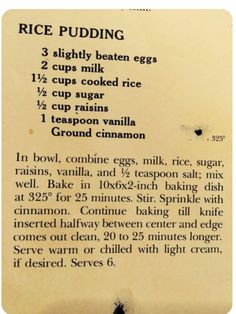 an old recipe for rice pudding