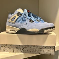 Jordan 4’s University Blue. Size 9. Worn Once! Put The Shoes On My Page Once Again Because Someone Canceled Their Order. University Blue 4s Jordans, Jordan 4’s, Jordan 4s, University Blue, Jordans For Men, Jordan Shoes, Mens Shoes Sneakers, Shoes Sneakers, Men's Shoes