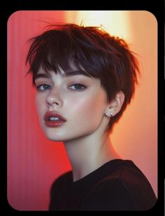 Pixie Haircut Glasses, Modern Pixie Haircut, Short Haircuts Ideas, Modern Pixie, Haircut Pixie, Selfie Challenge, Pixie Haircut Ideas, Korean Short Hair, Edgy Pixie Cuts