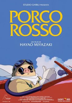 the movie poster for porco rosso, starring an animated character in a red car