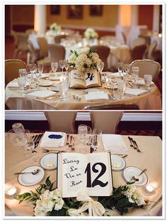 the table is set up for a wedding reception