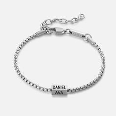 Engraving bracelet for men - Nick Silver. A silver bracelet with a rectangular engraved plate, an exciting and meaningful gift You can engrave the names of your children\your names\date etc. High-quality bracelet resistant to shower, sea and pool This product is water resistant 100% handmade SKU : SOPST015 Size : The size of the bracelet - 18 cm The thickness of the bracelet - 2.5 mm The size of the engraving plate - 10*5 mm Silver​​ Material : stainless steel Everyday White Gold Name Bracelet With Jubilee Style, Everyday White Gold Name Bracelet With Jubilee Design, Engraved Rectangular Stainless Steel Bracelets, Rectangular Engraved Stainless Steel Bracelets, Rectangular Stainless Steel Engraved Bracelets, Rectangular Engraved Bracelets For Everyday, Classic Personalized Rectangular Bracelets, Classic Personalized Rectangular Bracelet, Minimalist Stainless Steel Name Bracelet