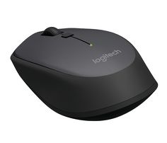 a computer mouse with the word logitech written on it's front side