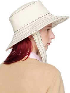 Marni: Off-White Bio Denim Bucket Hat | SSENSE Cream Cotton Hat For Spring, Fitted Cream Cotton Hats, Denim Bucket Hat, Logo Embroidered, Cotton Poplin, Sun Hats, Fascinator, Stretch Denim, Bucket Hat