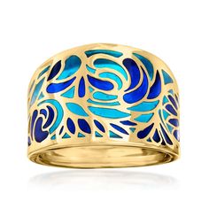 Italian Ring, Italian Blue, Fine Jewelery, Italian Jewelry, Yellow Gold Jewelry, Natural Gold, Enamel Ring, Stained Glass Window, Fabulous Jewelry