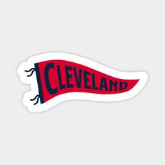 the cleveland sticker is shown in red and blue