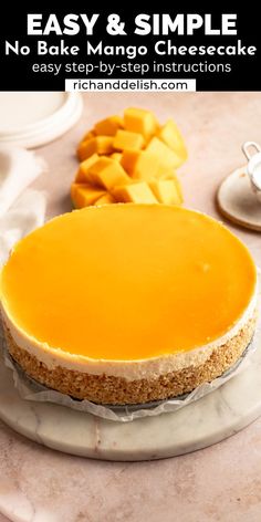 no bake mango cheesecake with text overlay