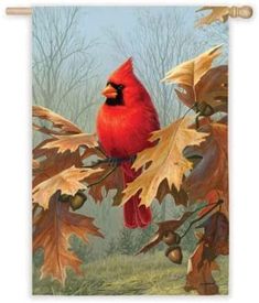 Oak Tree Cardinal Flag 2 Sided Decorative Banner Heartland Flags Fall House Flags, Decorative Flags Outdoor, Fall Flags, Burlap Flag, Fall Garden Flag, Garden Flag Stand, Yard Flags, Outdoor Flags, Fall Outdoor