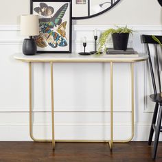 Harley Curved Entry Table Living Room Walker Edison Faux White Marble/Gold Curved Entryway, Hanging Entryway Shelf, Modern Accent Table, Open Table, Contemporary Console, Modern Accent Tables, Contemporary Console Table, Geometric Table, Entry Tables