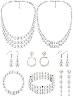 PRICES MAY VARY. Delicate Pearl Jewelry Set: you will receive 2 pieces of bracelets, and 2 piece of faux pearl necklaces, and 4 pairs of pearl earrings from pearl accessories for women, 8 pieces of items in total, enough to meet your uses and replacement needs, and you can also share them with others Exquisite Design: the pearl necklace set comes in multiple styles, with pearls in different styles and glittery rhinestones, beautiful and elegant, easy to get others' attention, showing your good t Delicate Pearl Jewelry, Pearl Necklace And Earrings, Pearl Jewelry Set, Pearl Accessories, Pearl Bracelets, Pearl Necklace Earrings, Pearl Necklace Set, Pearl Jewelry Sets, Bridesmaid Jewelry Sets