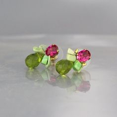 Gift for Women, Pink Green Stud Earrings, Colorful Stud Earrings, Stud Earrings, Unique Posts, Pink Green Cluster Earrings Gift, Green Cluster Earrings As A Gift, Multicolor Cluster Earrings As Gift, Dna Art, Green Stud Earrings, Colorful Stud Earrings, Bee Wings, Unique Studs, Bee Studs