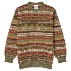 Find Jamieson's of Shetland Brushed Fair Isle Crew Knit on Editorialist. Fall usually calls for a quality Fair Isle sweater from Jamieson’s. Direct from a family-run business in Scotland, this jumper is made from pure Shetland wool - brushed for extra softness - and features the traditional pattern and colours that make Fair Isle so iconic. 100% Pure New Wool, Ribbed Trims, Made in Scotland. Jamieson's of Shetland Men's Brushed Fair Isle Crew Knit in Artichoke, Size X-Small Fairisle Sweaters, Unique Knitwear, Outfit References, Bohemian Sweater, Time Clothes, Fair Isle Cardigan, Colorwork Knitting, Shetland Wool, Traditional Pattern