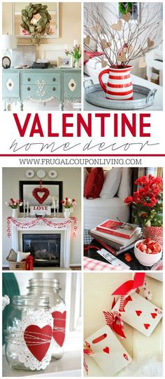 valentine's day collage with red and white decor